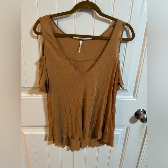 Free People Tan/Mustard Cold Shoulder Tee - Picture 2 of 7